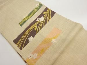 変わり横段に草花模様織出し名古屋帯